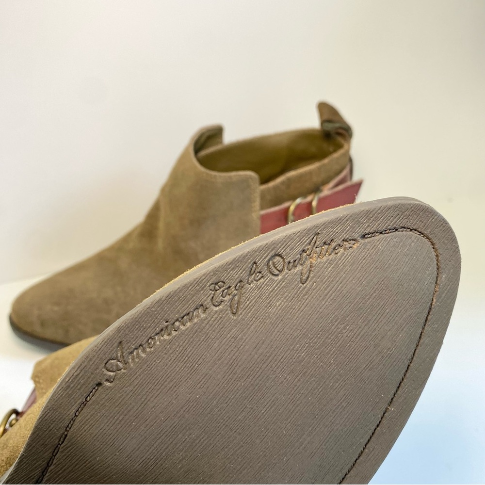 American Eagle Outfitters Suede Olive Green Buckle Ankle Booties Block‎ Heel 8 - Picture 8 of 11